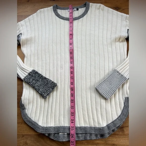 Zaket & Plover Cashmere Blend Ribbed Sweater Cream Grey Soft Long sz S/M - Picture 9 of 11